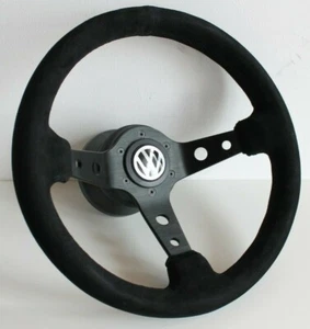 Steering Wheel Fits For VW Suede Leather Deep Dish Golf Jetta Mk1 Mk2 71-88 - Foto 1 di 12