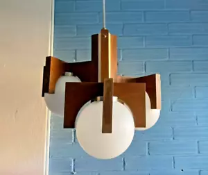 Mid Century Sputnik Cubist Pendant Space Age Lamp Atomic Wooden Design Light - Picture 1 of 5