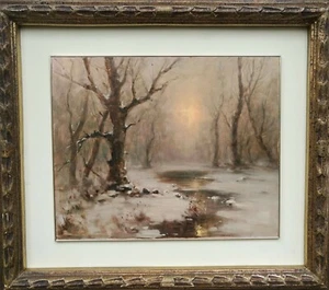 Francesco Gibelli (Melzo 1890 Milano 1978) olio su tavola Paesaggio in inverno - Foto 1 di 4