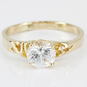 14k Yellow Gold CZ Solitaire Ring - Picture 1 of 7