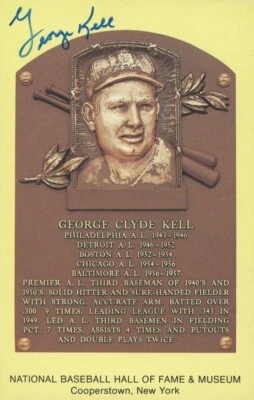 George Kell, Detroit Tigers — Autographed HOF Yellow Plaque Card — JSA - Image 1 of 3