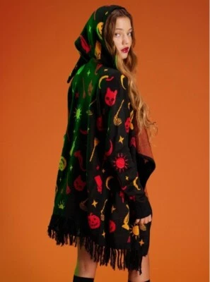 Disney Hocus Pocus Hooded Cardigan Small Dani Flyaway Sweater Fringe Hoodie NEW - Image 1 of 4