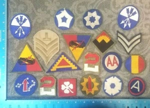  VINTAGE US ARMY WW2 ERA LOT OF 19 PATCHES CORP ARMY CHEVRON      95A - Picture 1 of 6