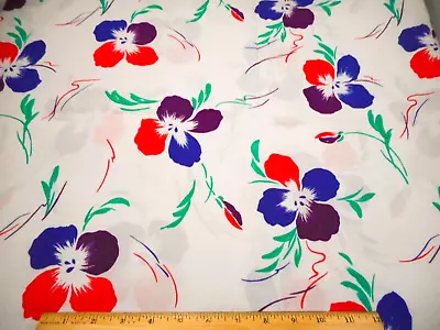 Tela Tropical 1 1/4 Yarda OFERTA Púrpura Rojo Azul Floral sobre Blanco 57" Wd Algodón #C Foto 1 de 2