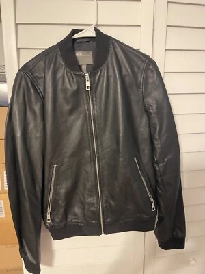 asos mens faux black leather bomber jacket - Image 1 of 2