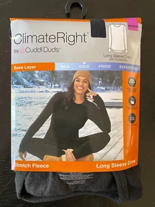 XS Womens Cuddl Duds Climate Right Long Sleeve Crew Stretch Fleece Black NEW!!! - Picture 1 of 4