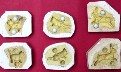 3 alte Marzipanformen um 1900 Backformen Konditor Formen Bäckerform Katzen Hase - Bild 1 von 4