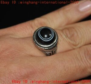 Tibetan Tibet silver Agate Onyx eyes dzi Feng Shui Exorcism amulet Ring Rings