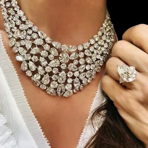 Impressive Brilliant Round Pear Cut Lab-Created Diamonds Bridal Choker Necklace - Picture 1 of 5