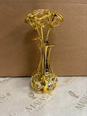 Matashi 24k Gold Plated Flowers Bouquet and Vase w/ Pink Crystals for home Decor - Image 1 of 2