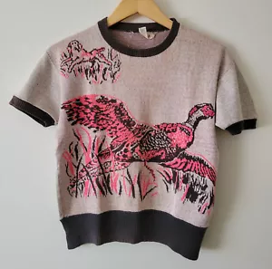 1950s Vintage Rare Campus Sportswear Pheasant Knit Shirt Medium Rockabilly VLV - Picture 1 of 16