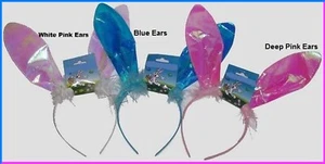 PEARLY Blue Pink White BUNNY EARS HEADBAND Easter Birthday Hen Party Costume NEW - Picture 1 of 4