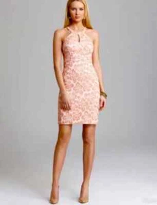 Trina Turk Coral Peach Keyhole Cut out Tweed Woven Lined Shift Halter Dress 6 - Picture 1 of 12