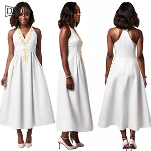 Vestido boho para mujer envolvente cuello en V sin mangas con cinturón volantes dobladillo línea A vestidos fluidos - Imagen 1 de 21