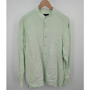 Paul Fredrick 100% Linen Shirt Men’s Large Green Band Collar Long Sleeve - Picture 1 of 5