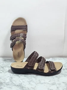 NEW Clarks Collection Sz 11 Leather Slide Sandals Laurieann Cove Dark Tan Brown - Picture 1 of 19
