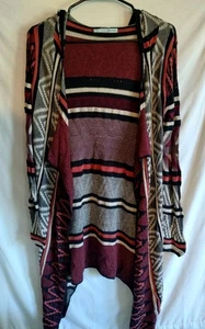 Maurices Pullover Damen Gr. Medium weinrot offene Strickjacke Kapuze Aztekenmuster Chevron - Bild 1 von 6