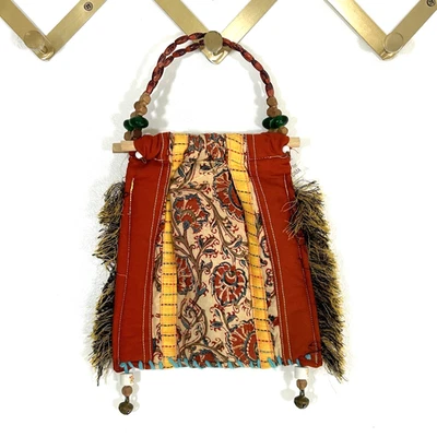 Nuevo Bolso de Mano Boho Tela Cuentas Flecos Campanas Bordado Cartera Festival Artístico Nuevo con Etiquetas Foto 1 de 4