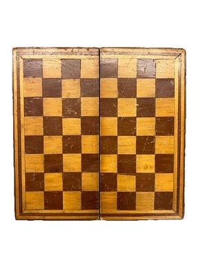 Antique Folk Art Marquetry In Wood Maine Prison Art Gameboard 9 3/4”sq - Image 1 of 4