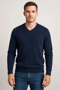 Dockers Golf Men’s XL V-Neck Sweater Navy Blue Lightweight Tight Knit Pullover - Picture 1 of 8
