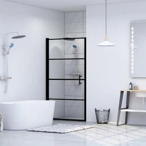 Black Half Frosted Tempered Glass Shower Door 100x178 cm Aluminium Frame - Picture 1 of 5