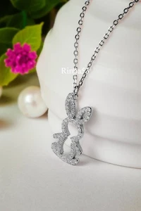 1 Ct Women's Lab Created Diamond Rabbit Necklace Animal Charm In 14K Gold Plated - Picture 1 of 6