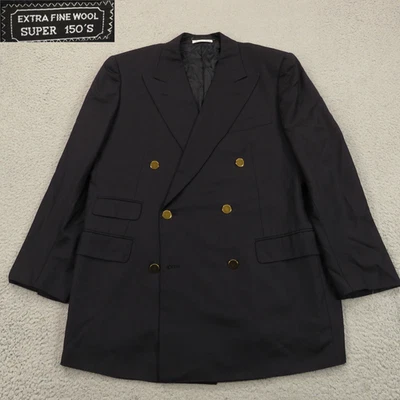Blazer Doble Pecho 43R Azul Marino Super 150s Doble Pecho Dorado Botón Belvest Foto 1 de 4