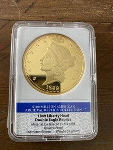 1849 Liberty Head Double Eagle 24k Gold Layered 20 $ Replica Proof - Bild 1 von 2