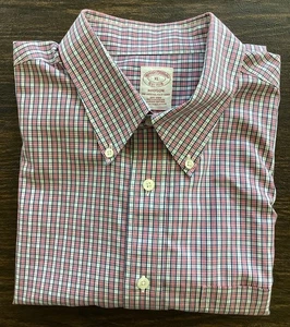 BROOKS BROTHERS MADISON FIT Men XL Shirt RED/Blue PLAID Supima Cotton No Iron - Picture 1 of 9