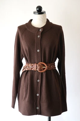 Cárdigan Margaret O'Leary Marrón Lana Cuello Redondo Botón Frontal Suéter Abrigo Mujeres L Foto 1 de 4