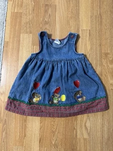 Samara Vintage 1980s Girls Denim Embroidered Bears Gingham Jumper Dress Size 2T - Picture 1 of 8