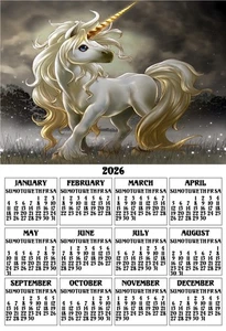 EINHORN PFERD JÄHRLICH BÜRO KÜCHE KÜHLSCHRANK 2026 MAGNET KALENDER MAGNET - Bild 1 von 1