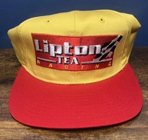 Vintage Lipton Tee Racing Mütze Kappe Druckknopflasche gelb rot bestickt verstellbar Yupoong - Bild 1 von 7