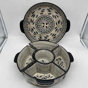 Temptations Old World Blue Veggie Chip Dip Snack Tray With 3 Qt Baking Dish - Picture 1 of 9