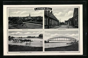 Ansichtskarte Lathen a. Ems, Panorama mit Marktstrasse und Emsbrücke  - Picture 1 of 2