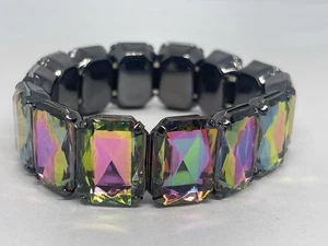 Bracciale elastico geometrico pietra finta aurora boreale stile anni 80 grosso vintage - Foto 1 di 7