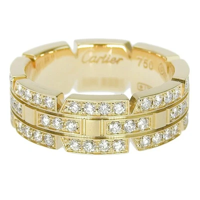 Cartier Tank Francaise 3 Three Row Full Diamond 18k Yellow Gold Ring Size49 5.75 - Image 1 of 4