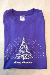 Merry Christmas Cotton Fruit of the Loom T-Shirt Gr. L Lila & Gold - Bild 1 von 6