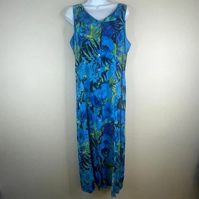 Vintage Tropical Maxi Dress Womens 10 Floral Tie Back Beaded Cruise Vacation - Image 1 of 4