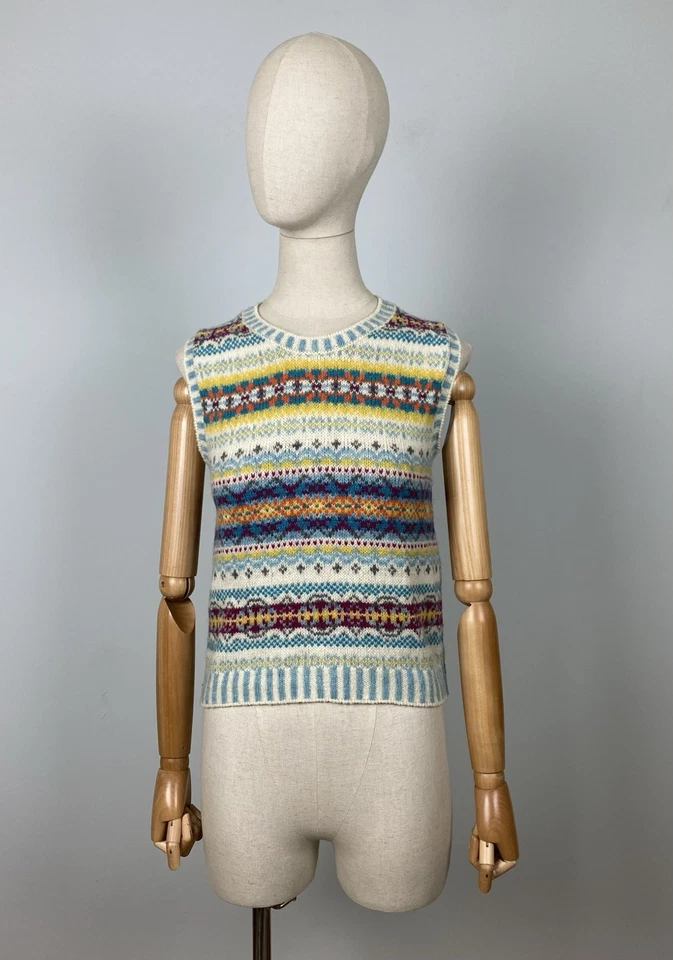 ERIBE Scotland Wool Multicolor Knit Fair Isle Sweater Vest Tank Top Size XS - Image 1 of 4