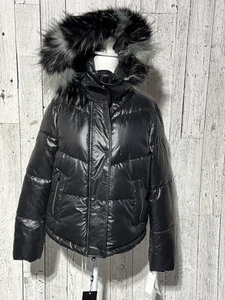 Andrew Marc Women Hooded Puffer Jacket Black NWT Size Small Lightweight Full Zip - Picture 1 of 11
