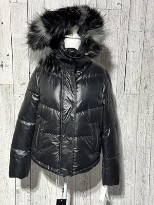 Andrew Marc Women Hooded Puffer Jacket Black NWT Size Small Lightweight Full Zip - Image 1 of 4