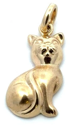 Colgante Estate Italia Oro Amarillo 14K Pulido Gatito Sentado Gato Felino Dije Foto 1 de 4