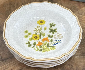 FRESH FLORAL GARDEN CLUB Set of 4 Rim Soup Bowls 8.5" Mikasa Japan Stoneware 70s - Picture 1 of 9