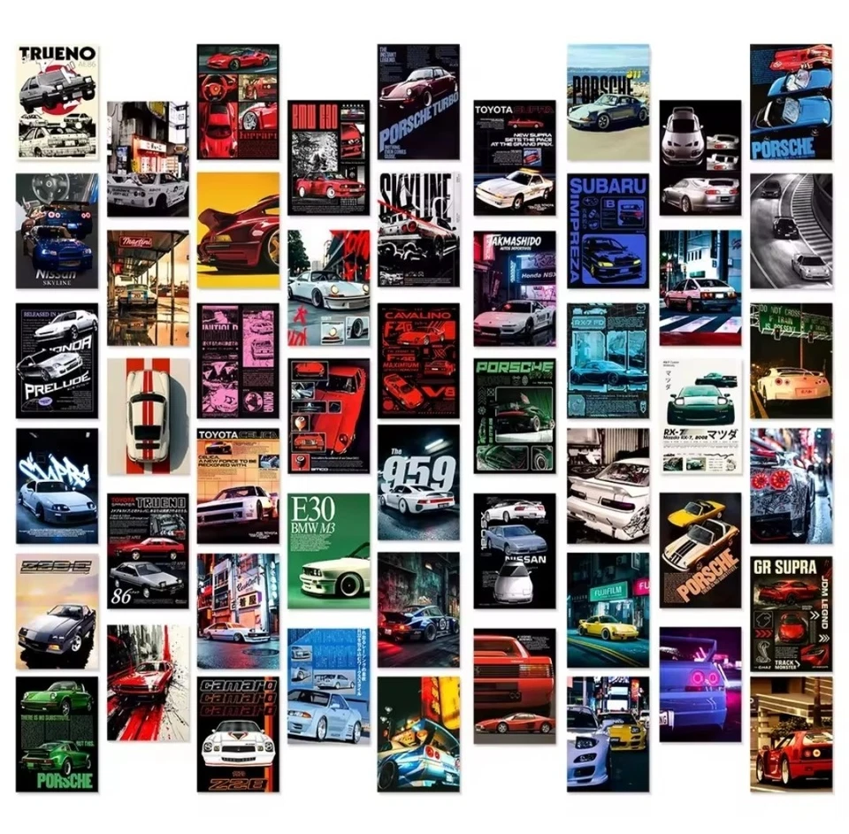 Cool Racing Car Stickers 50 Pcs,  Trendy Porsche Ferrari JDM Vinyl Stickers - Image 1 of 2