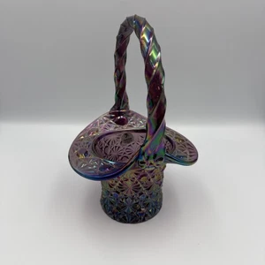Fenton Amethyst Purple Carnival Iridized Daisy & Button 8" Hat Basket EUC - Picture 1 of 8