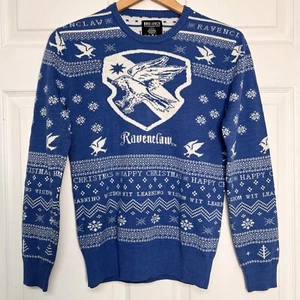 Harry Potter Mens XS Sweater Blue Ravenclaw Crest Wizarding World Ugly Christmas - Picture 1 of 12