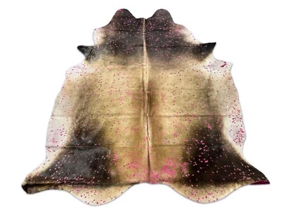 Two Tone Beige Cowhide Rug with Pink Dyed Acid Washed Size: 7.5x6.2 feet D-023 - Image 1 of 4
