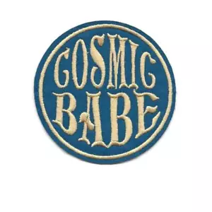 COSMIC BABE IRON ON PATCH 3" Fun Hippie Magic Round Teal Embroidered Applique - Picture 1 of 2