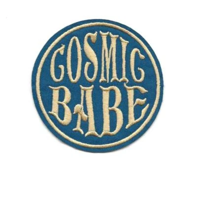 COSMIC BABE IRON ON PATCH 3" Fun Hippie Magic Round Teal Embroidered Applique - Image 1 of 2